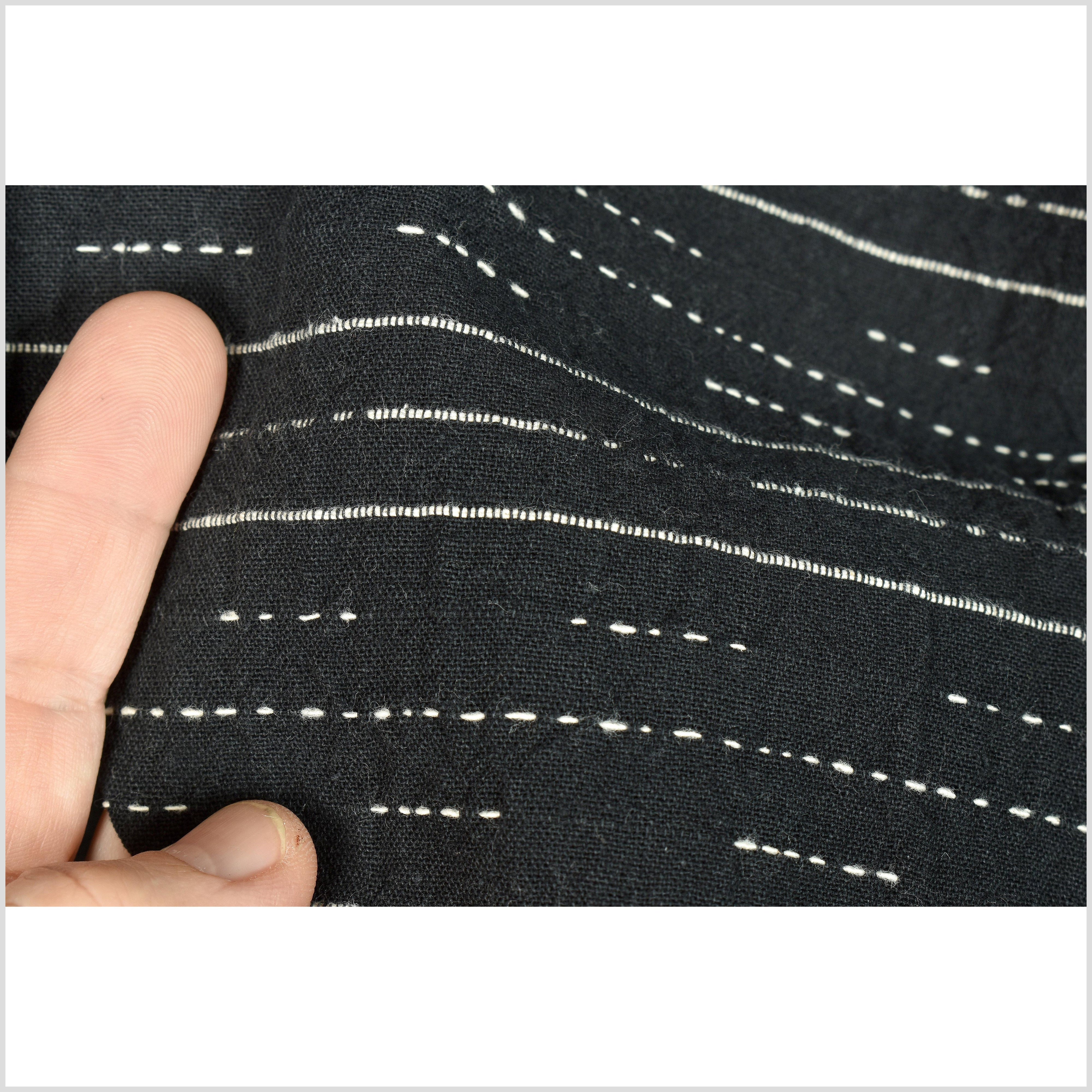 Crepe crinkled black cotton fabric, with white stripes and dashes, rus –  Water Air Industry