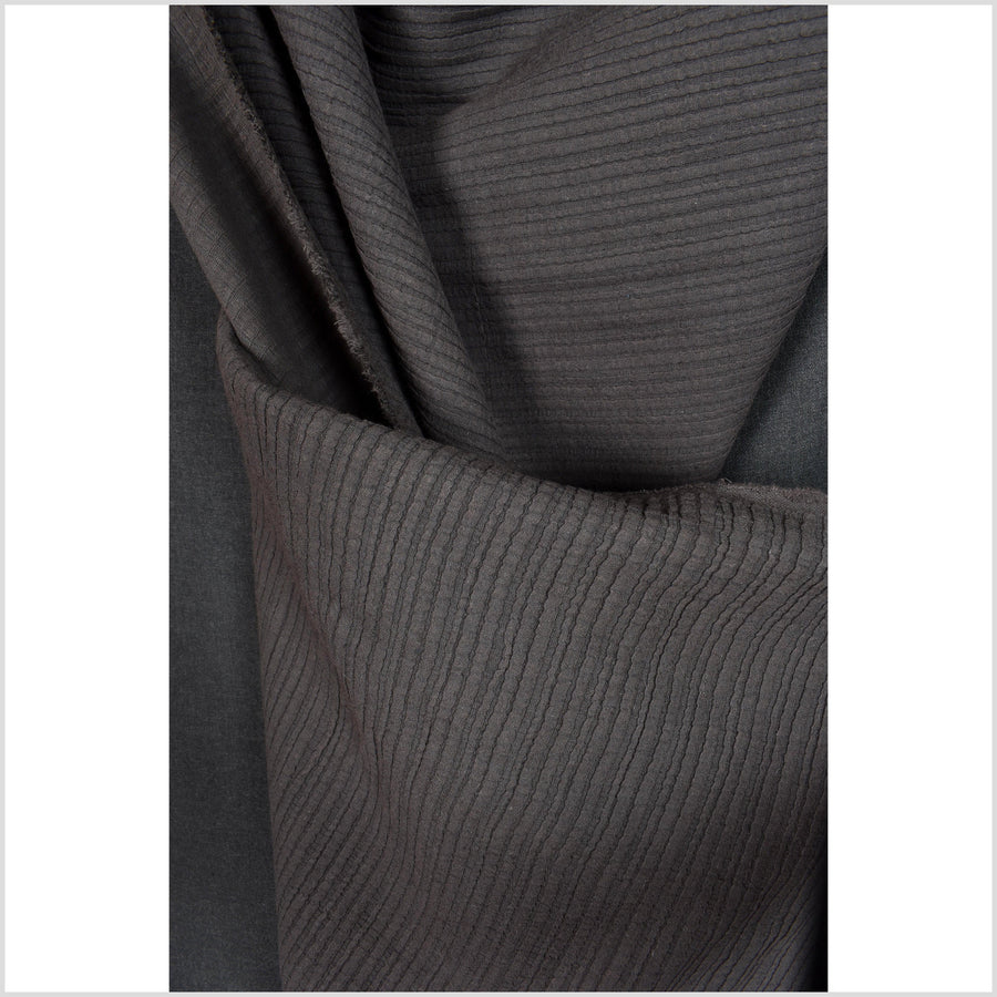 Dark smokey brown-black, pleated natural 100% linen quilted fabric, 2-ply, soft double layer material, elegant luxury cloth by yard PHA254