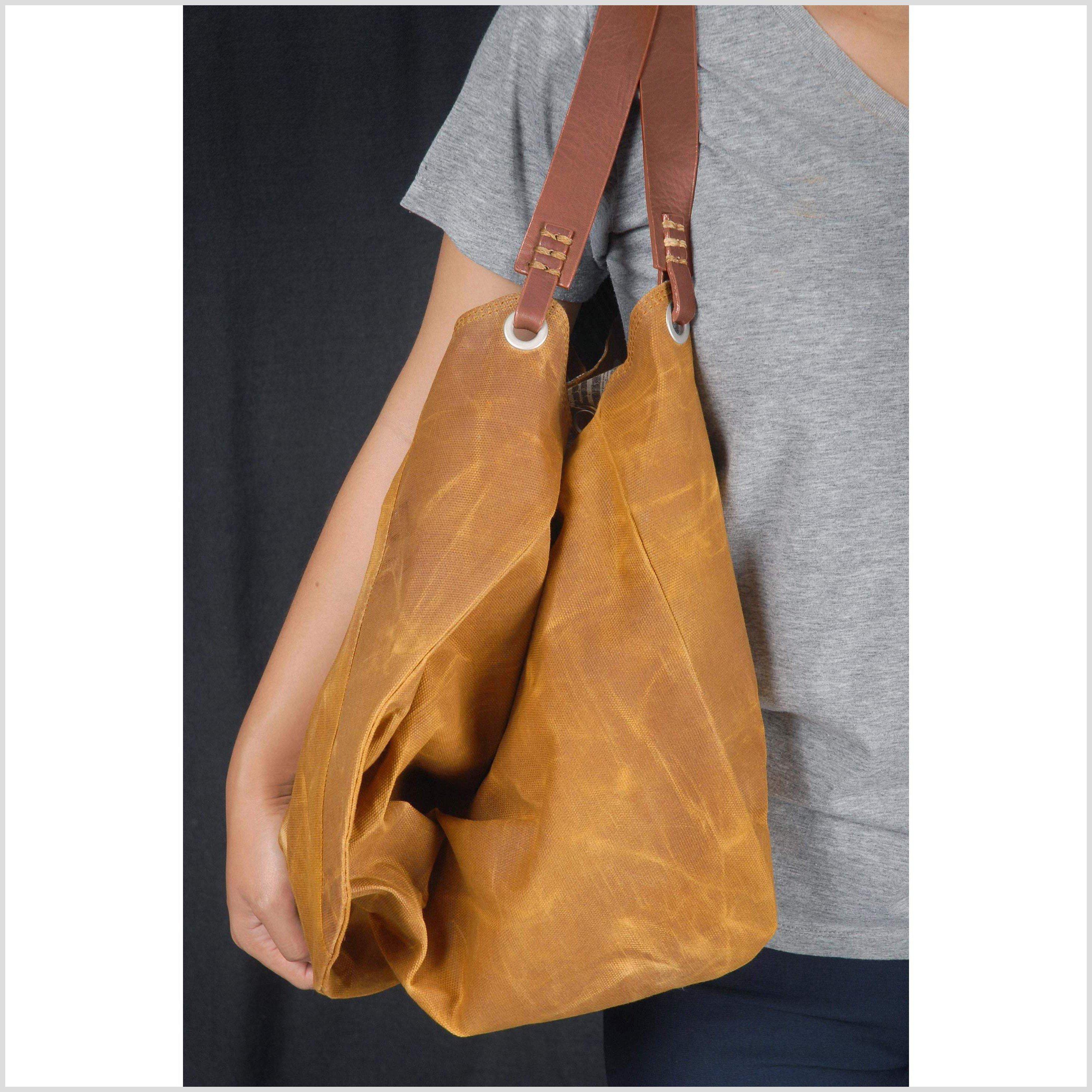 Rykke enkemand atomar Dark yellow wax canvas tote bag cotton handbag leather handles zipper –  Water Air Industry