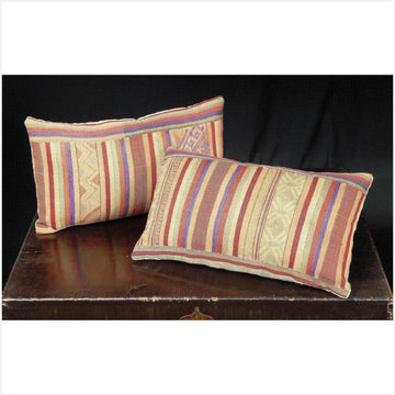 Decorative tribal throw pillow, Laos tribal textile, vintage hand woven cotton SILK ethnic fabric, lumbar toss cushion. 21 x 13 inch. SM19
