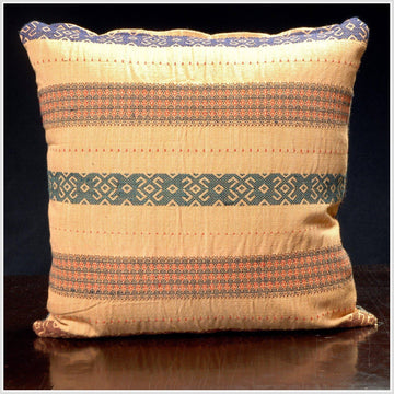 Ethnic fabric throw pillow, decorative pillow traditional Naga Chin cushion, 18 x 18 inch hand woven cotton boho fabric home decor. PIL16