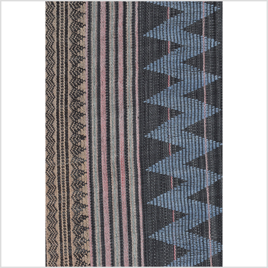 Geometric striped tribal home decor, brown blue green blush ethnic Naga blanket, handwoven cotton throw, boho tapestry, India textile runner PO13