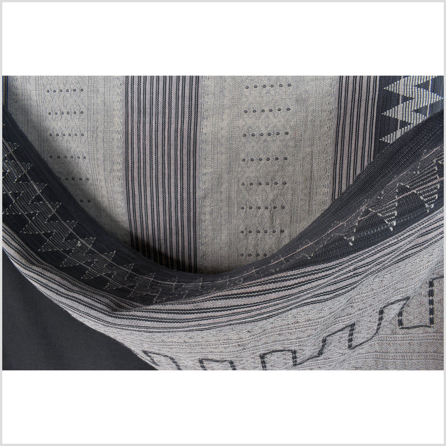 Geometric striped tribal home decor, gray ethnic Naga blanket, handwoven cotton throw, boho tapestry, India textile runner PO60