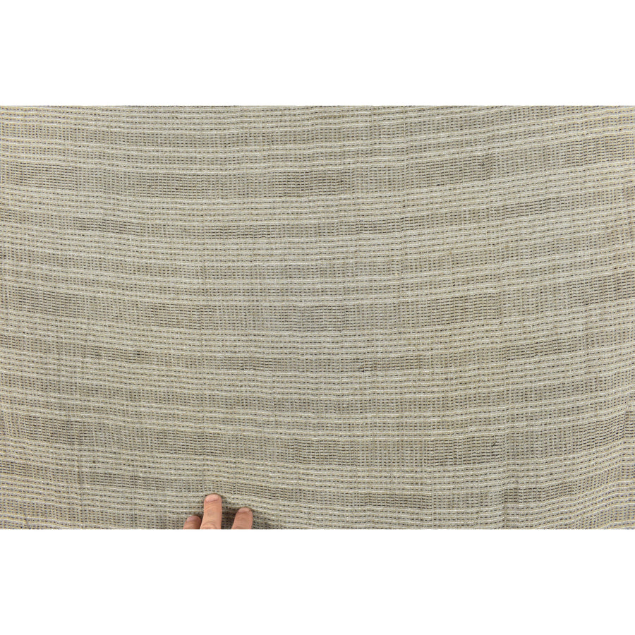 Grayish mocha celery cotton fabric with black and white woven pin stripes, quilted double ply, Thailand craft supply sold by the yard PHA241