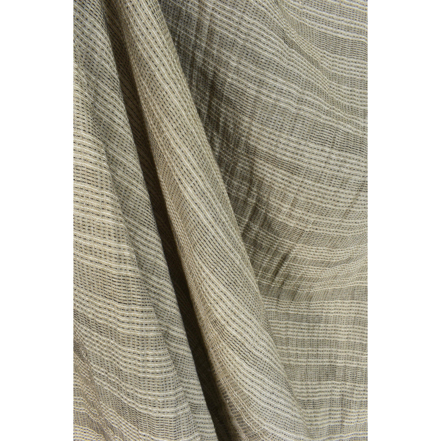 Grayish mocha celery cotton fabric with black and white woven pin stripes, quilted double ply, Thailand craft supply sold by the yard PHA241