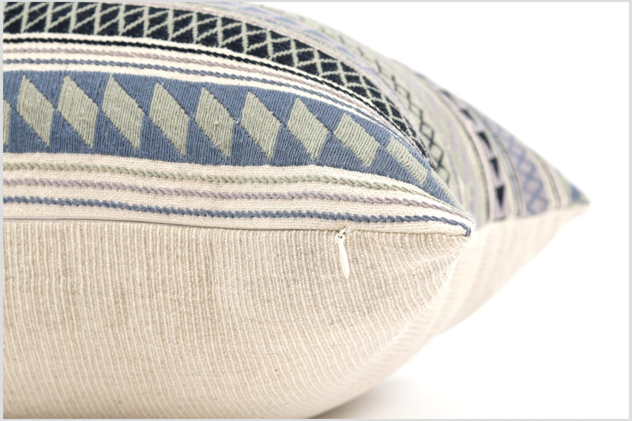 Hand embroidery tribal ethnic Akha pillow, traditional textile design cushion, fair trade black, gray, cream, boho style pillowcase YY43