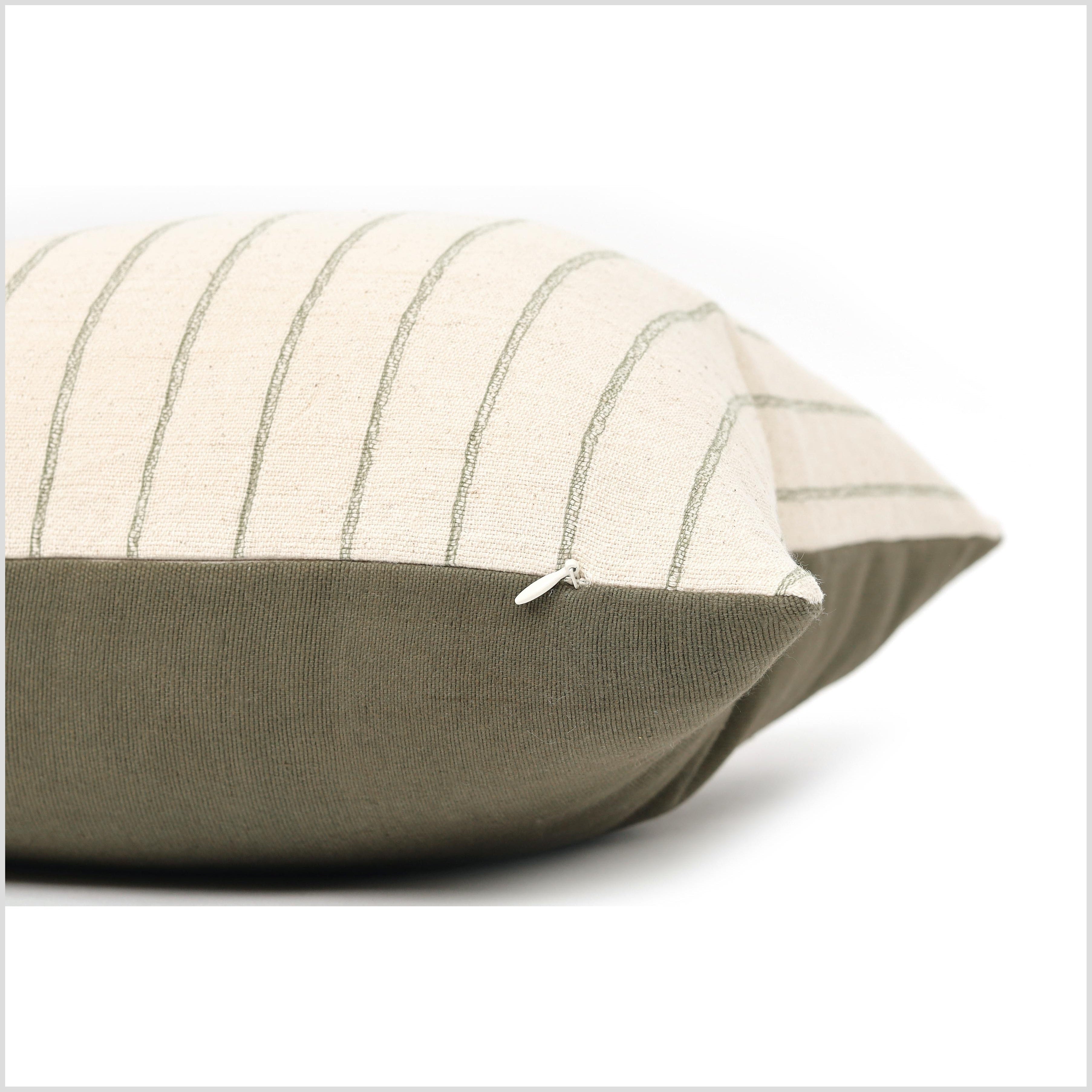 Cotton Woven Designer Lumbar Throw Pillow Covers Olive Green / Cream White,  12 x 20 inches | Oblong Small Rectangular Pillow Cases Set of 2