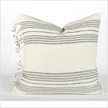Handwoven tribal cotton pillowcase, off-white and ivory, natural dye square cushion, decorative 20 inch square throw pillow QQ51