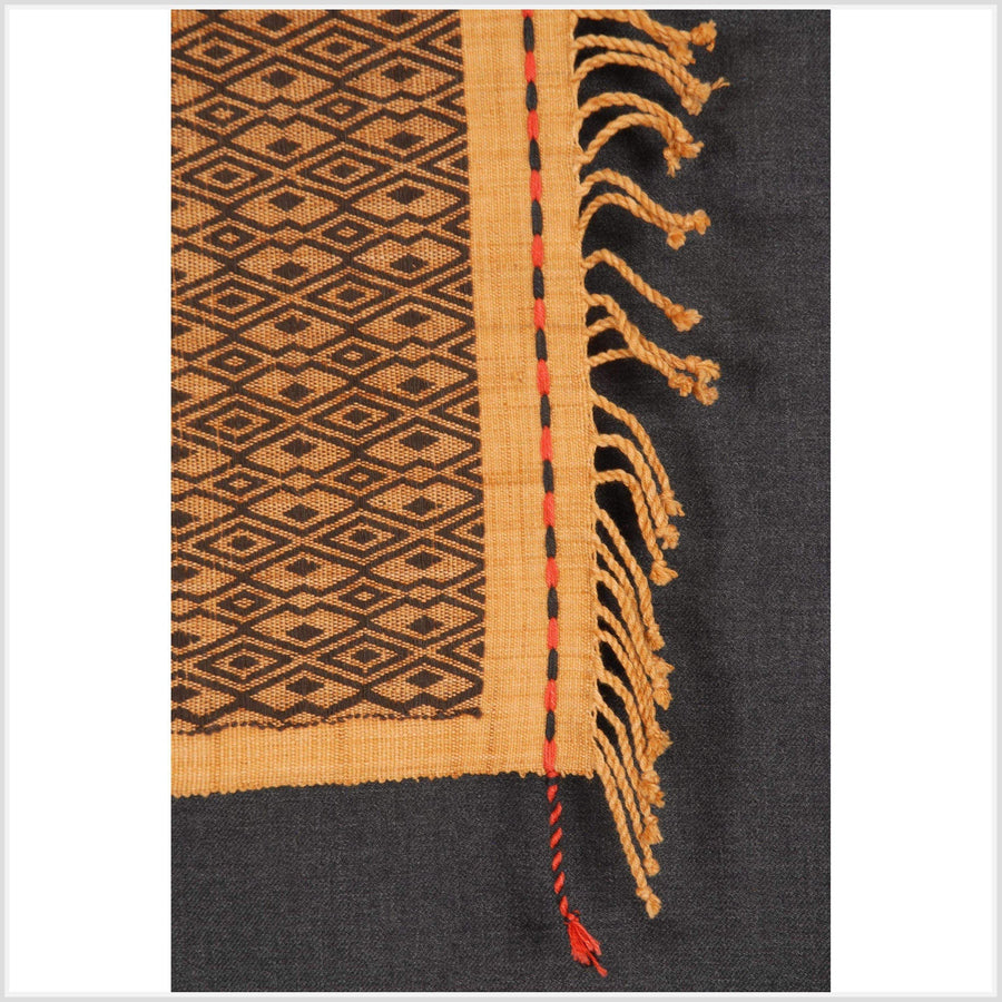 Hemp Chin Naga tribal textile black orange Asian home decor boho fabric cotton tiger hand woven table placemat ethnic wall art tapestry NV44