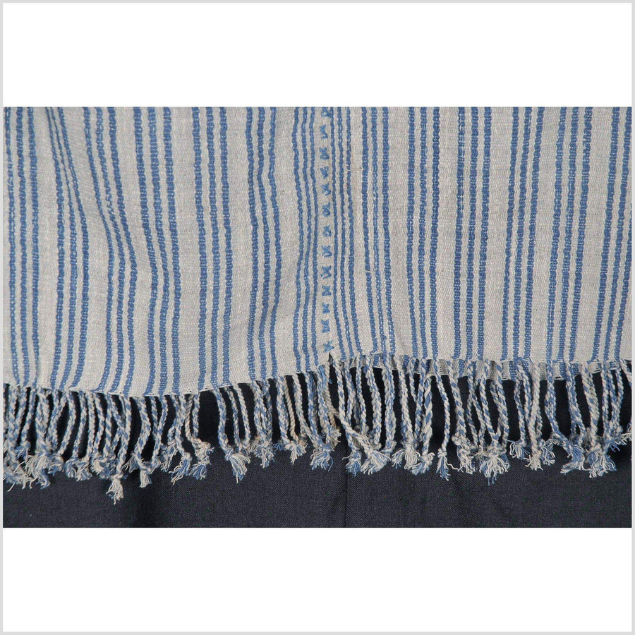 Hmong boho fabric ethnic tribal textile Thailand throw fabric natural dye color gray blue stripe hilltribe Karen pillow cotton cloth CB62
