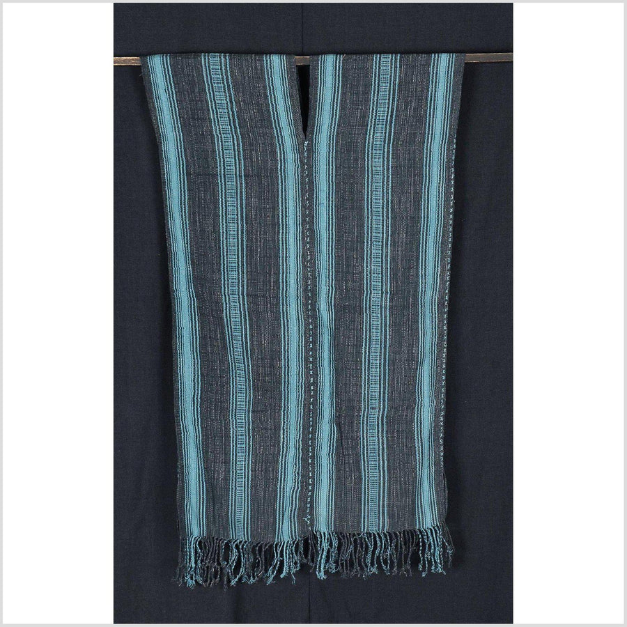 Hmong boho fabric ethnic tribal textile Thailand throw fabric natural dye color turquoise gray stripe Karen pillow cotton cloth CV102