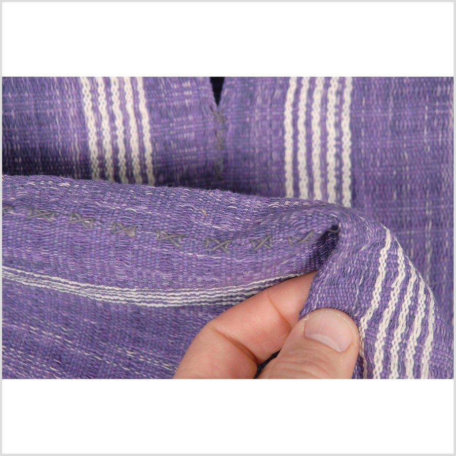 Hmong boho fabric ethnic tribal textile Thailand throw fabric natural dye white purple stripe hilltribe Karen pillow cotton cloth CB66