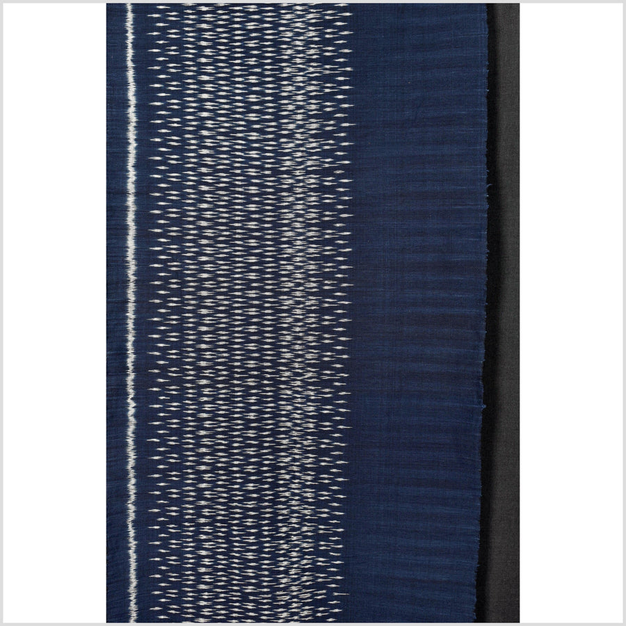 Ikat tribal tapestry, ethnic dark indigo blue runner, Laos Tai Lue boho home decor, handwoven cotton skirt sarong Asian fabric OB4