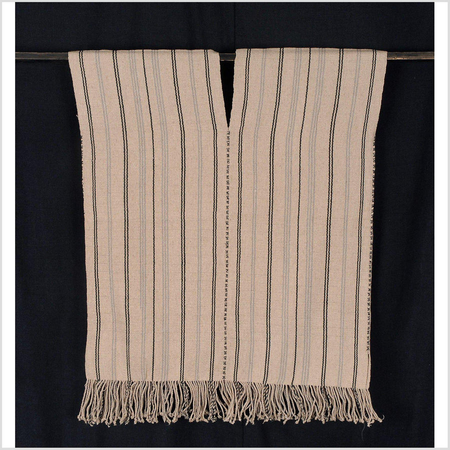 Karen ethnic hemp Hmong fabric handwoven neutral beige black gray tribal textile boho cloth hand stitching unbleached KL20