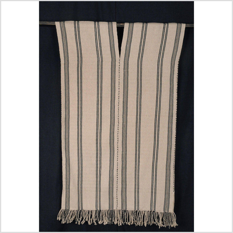 Karen ethnic hemp Hmong fabric handwoven neutral beige black gray tribal textile boho cloth hand stitching unbleached KL32