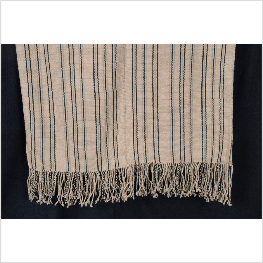Karen ethnic hemp Hmong fabric handwoven neutral beige black gray tribal textile boho cloth hand stitching unbleached KL33