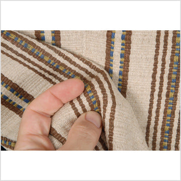 Karen ethnic hemp Hmong fabric handwoven neutral beige brown ochre blue tribal textile boho cloth hand stitching unbleached KL60