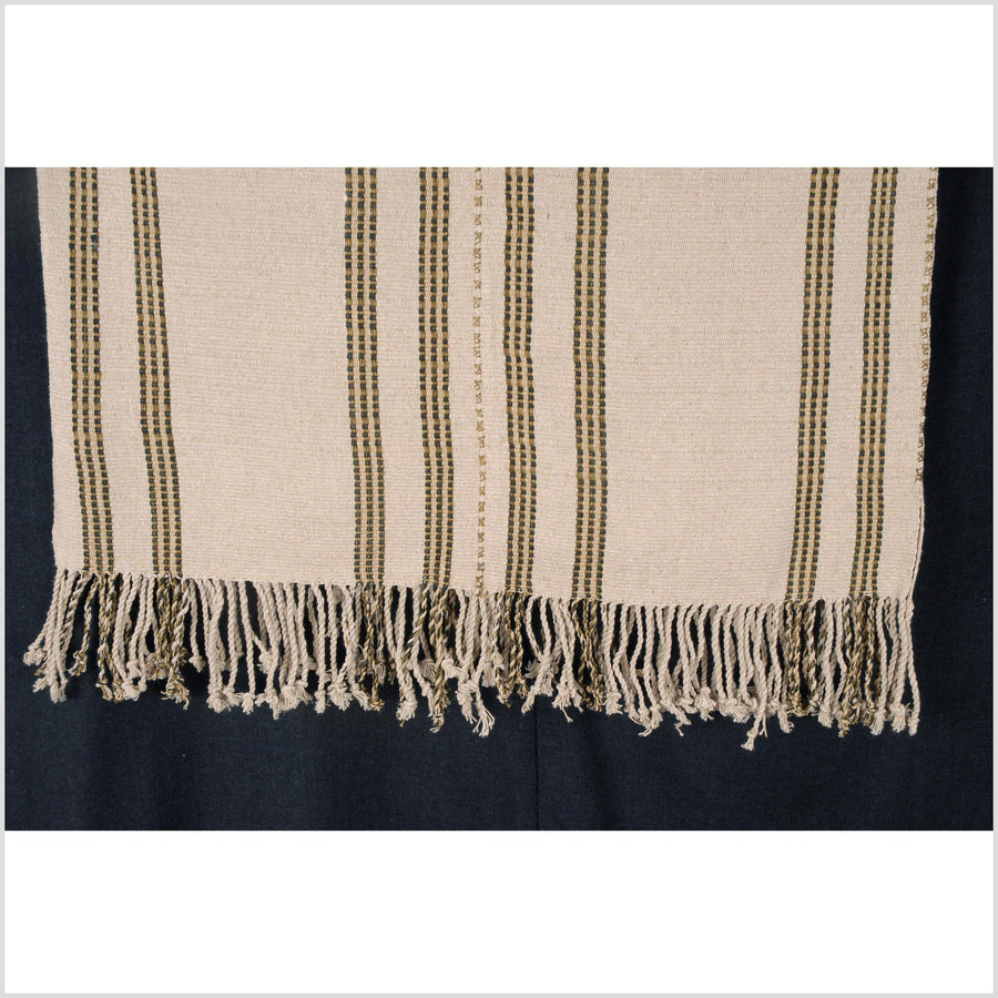 Karen ethnic hemp Hmong fabric handwoven neutral beige tan black tribal textile boho cloth hand stitching unbleached KL14