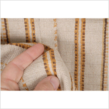 Karen ethnic hemp Hmong fabric handwoven shirt neutral natural dye beige yellow brown stripe tribal ethnic clothing boho cloth hand stitching unbleached textile CF42