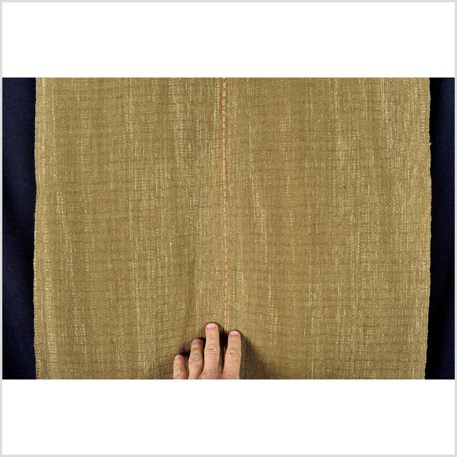 Khaki olive brown-green, handwoven Hmong tribal runner, textured ethnic hill tribe fabric, boho minimalist home decor table textile RN36