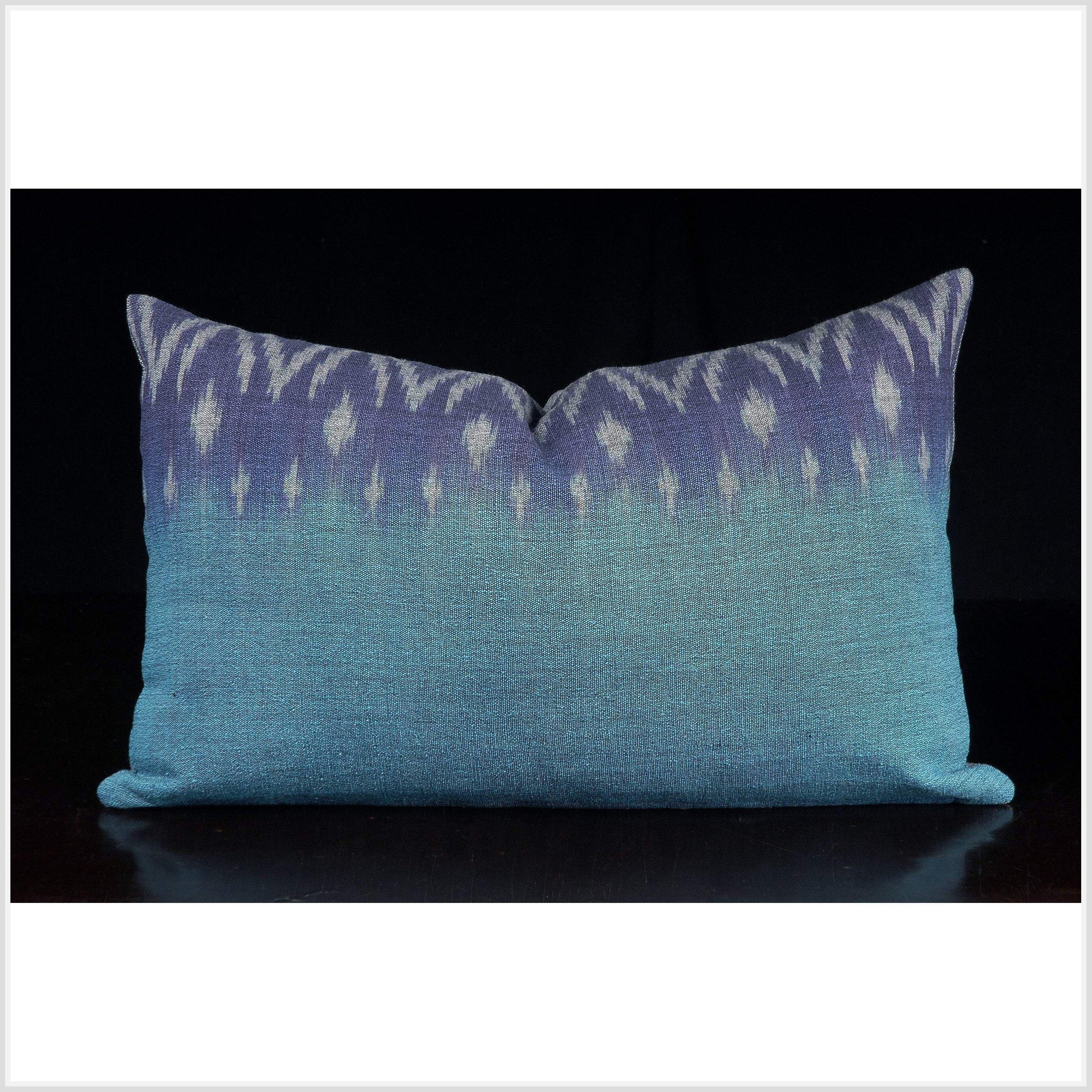 Laos ikat lumbar pillow indigo blue gray turquoise natural dye