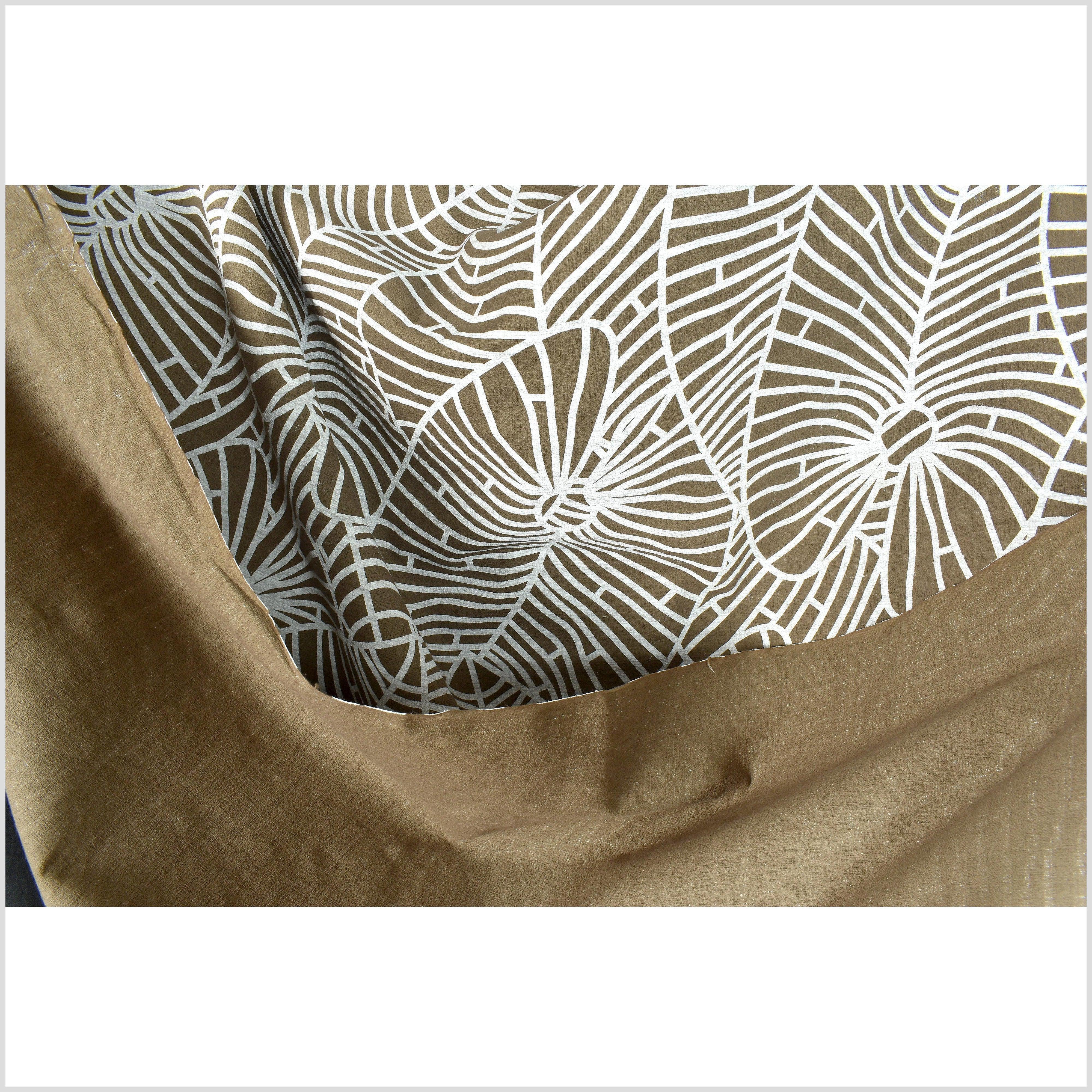 Mocha brown cotton fabric, white leaf nature screen print, bold graphi –  Water Air Industry