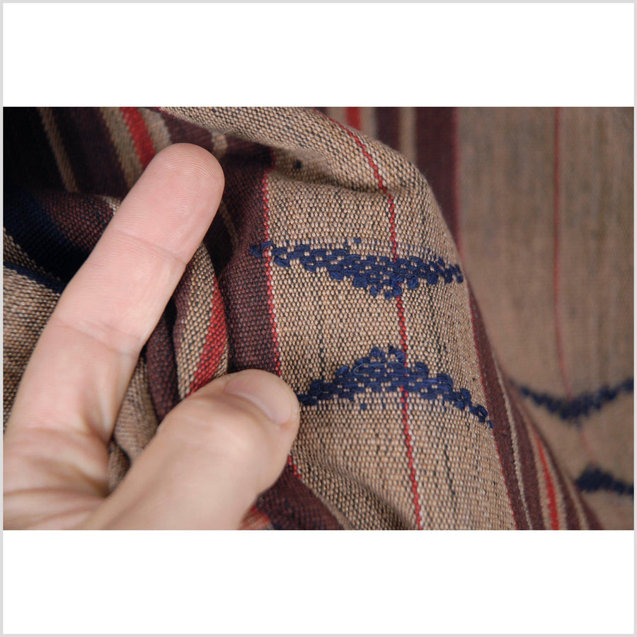 Naga tribal home decor ethnic blanket handwoven cotton throw tan, brown, red, blue stripe tapestry NM4