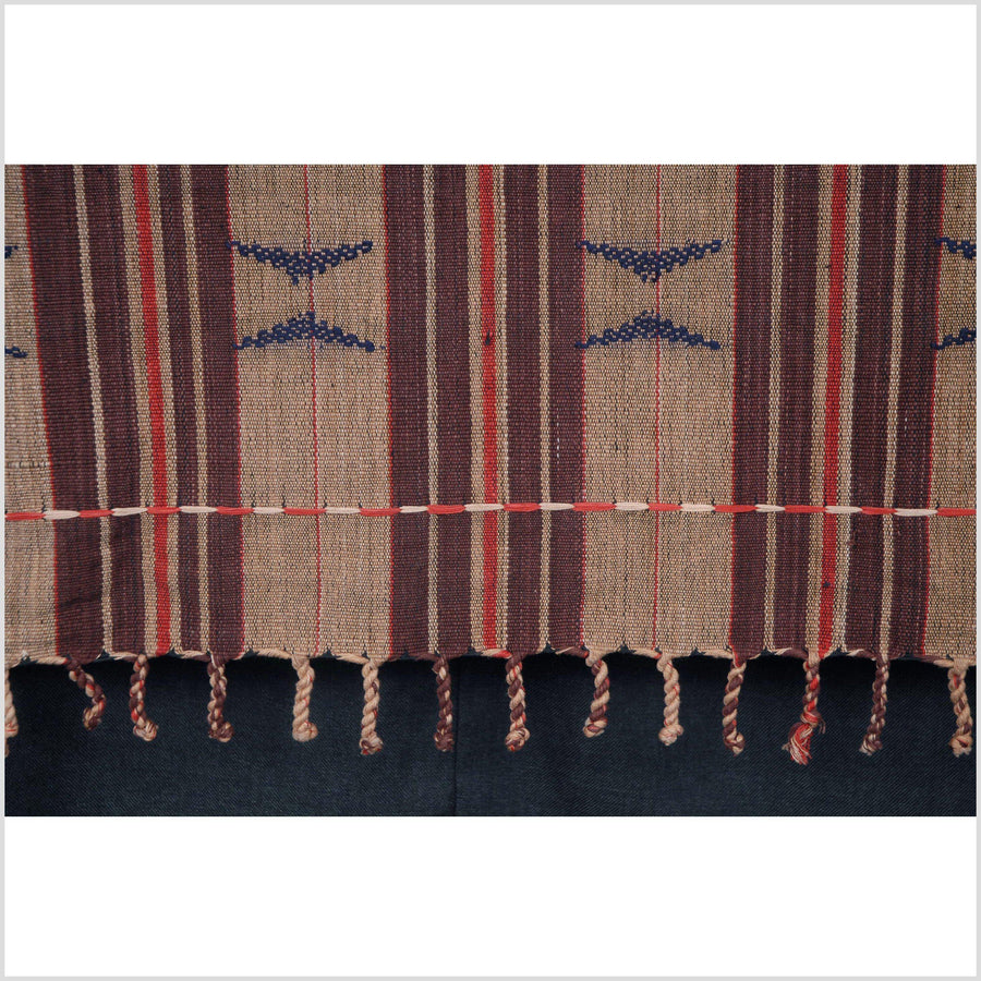 Naga tribal home decor ethnic blanket handwoven cotton throw tan, brown, red, blue stripe tapestry NM4