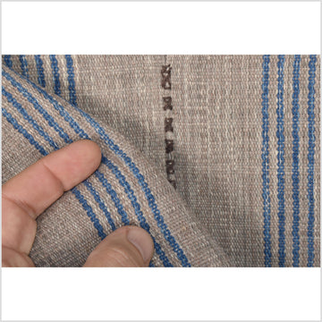 Natural organic dye cotton, handwoven neutral earth tone tribal textile, Karen Hmong fabric, Thai striped boho throw JK61