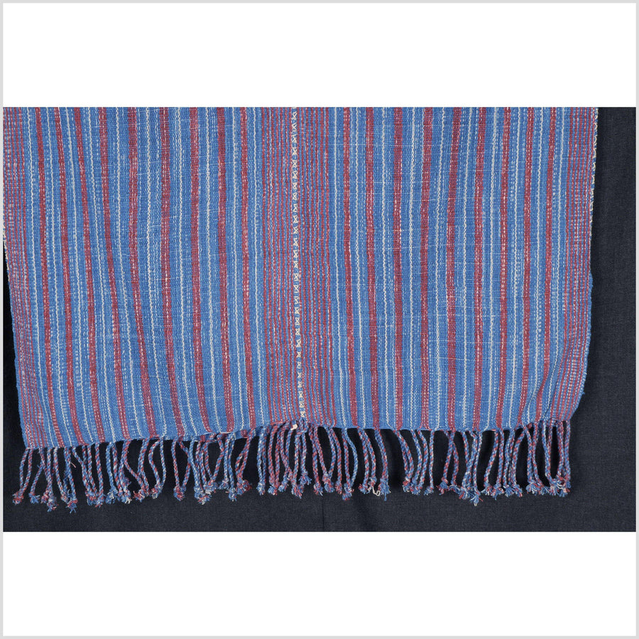 Natural organic dye cotton, handwoven neutral earth tone tribal textile, Karen Hmong fabric, Thai striped boho throw KL2