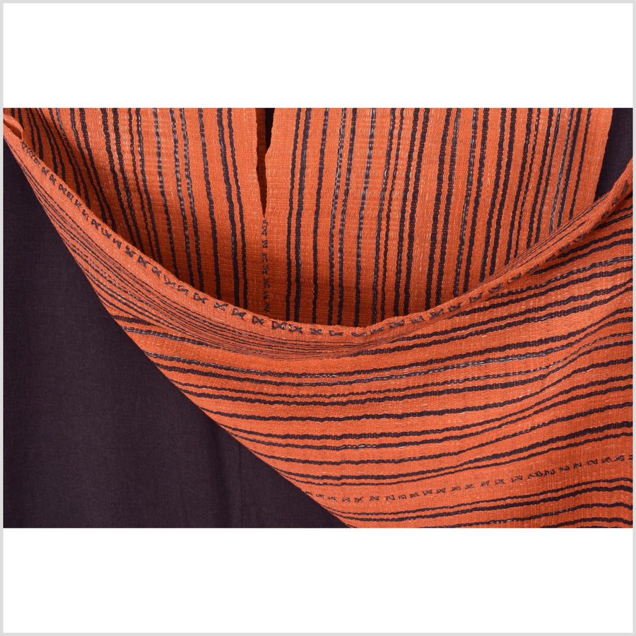 Natural organic dye cotton, handwoven neutral earth tone tribal textile, Karen Hmong fabric, Thai striped boho throw MM49