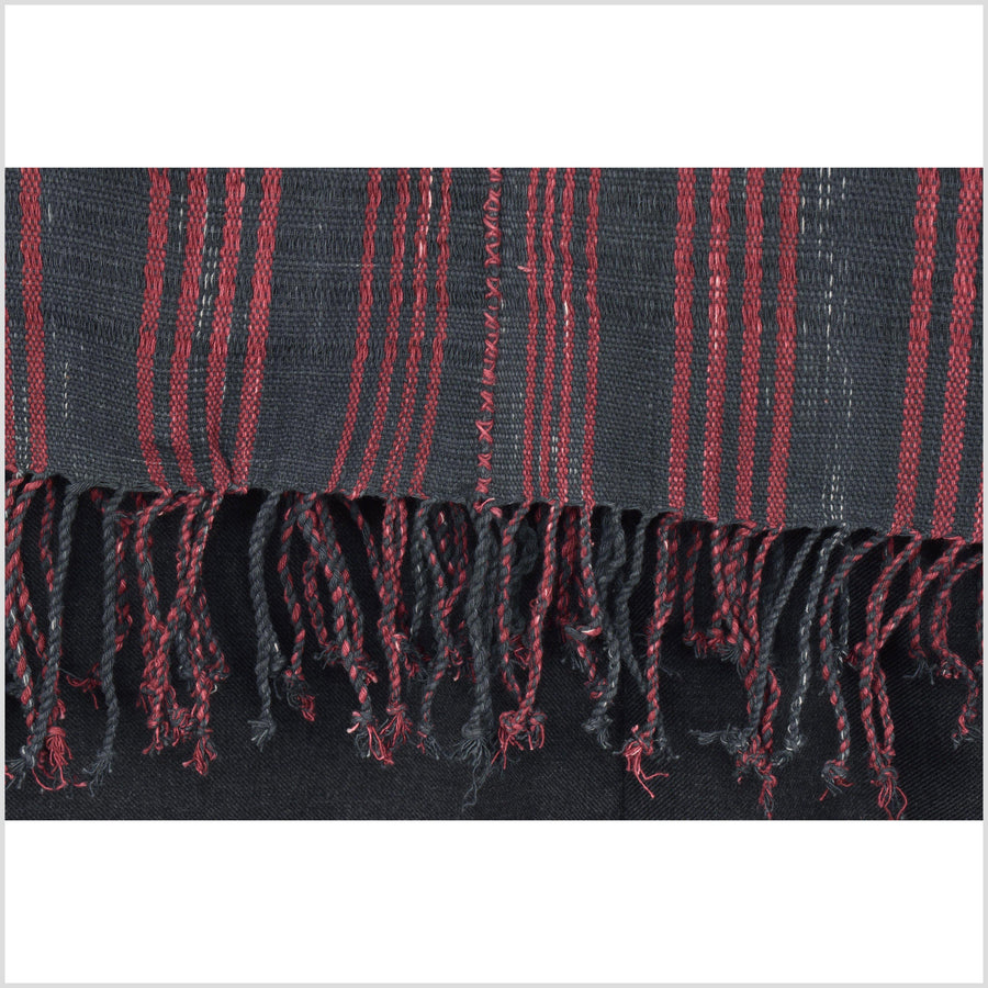 Natural organic dye cotton, handwoven neutral earth tone tribal textile, Karen Hmong fabric, Thai striped boho throw NN6