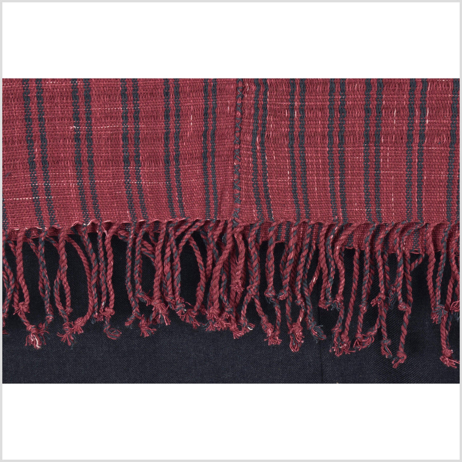 Natural organic dye cotton, handwoven neutral earth tone tribal textile, Karen Hmong fabric, Thai striped boho throw NN7