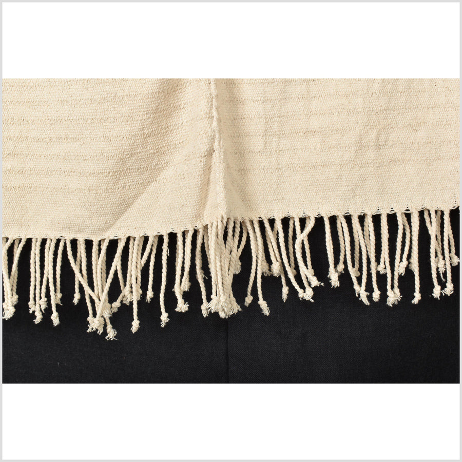 Natural organic dye cotton, handwoven neutral earth tone tribal textile, Karen Hmong fabric, Thai striped boho throw VV55