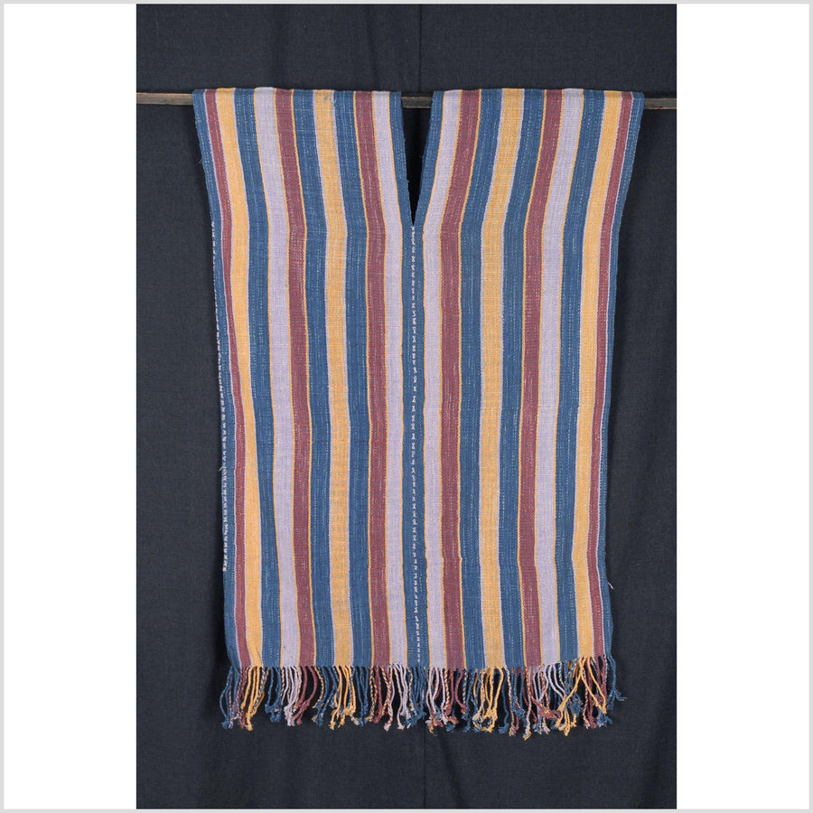 Natural organic dye cotton, handwoven rainbow tribal textile, Karen Hmong fabric, Thai striped boho throw NM98