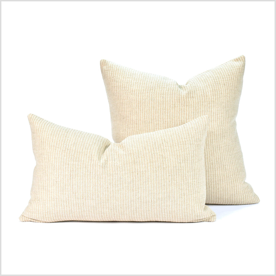 Neutral beige oatmeal color, linen, hemp and cotton stripe pillow cover, natural minimalist decor pillowcase, rustic unbleached cushion QQ83