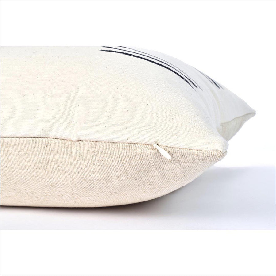 Neutral beige off-white cotton, black mud cloth print, handwoven pillowcase, unbleached cotton cushion, square or lumbar QQ69