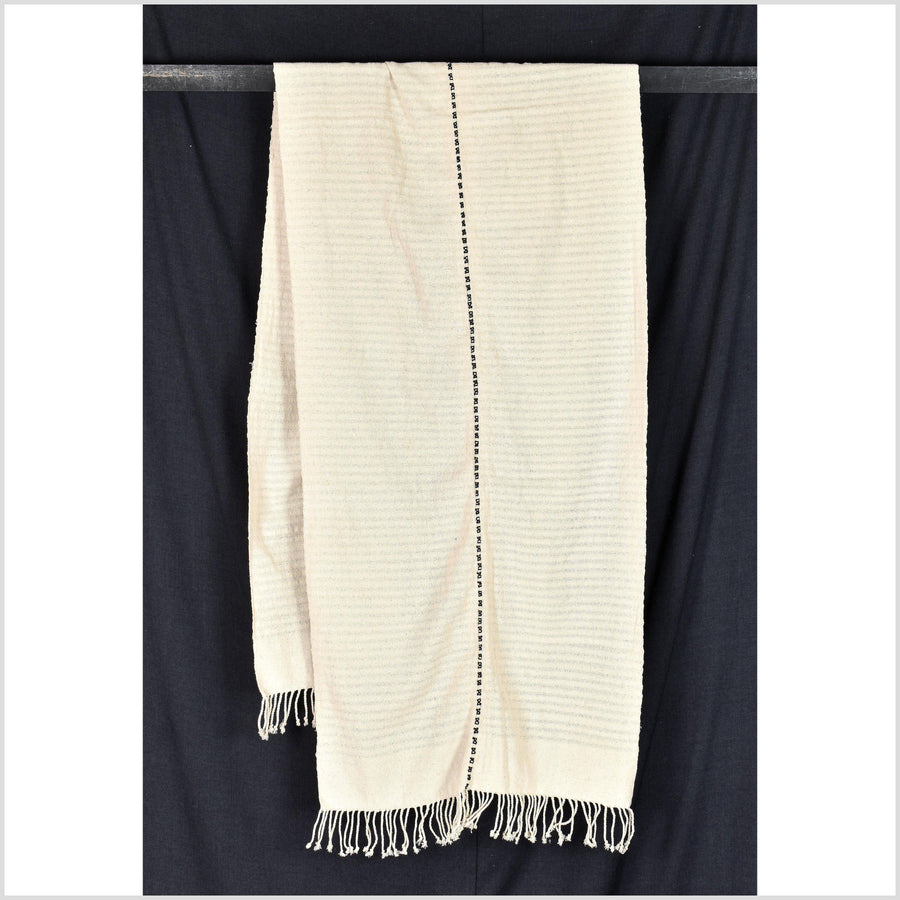Neutral off-white and black, handwoven Hmong tribal runner, Thailand Karian hilltribe fabric, boho minimalist home decor table textile PO64