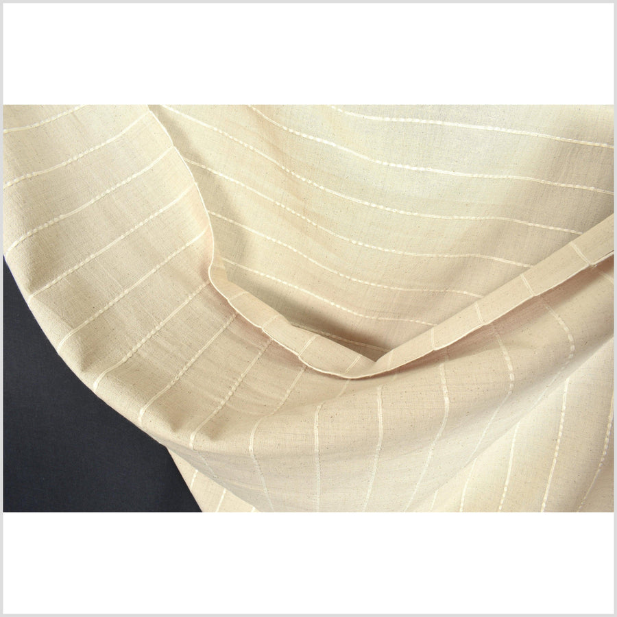 Neutral sand beige color, handwoven cotton fabric with woven off-white striping, light/medium-weight, fabric by the yard PHA334-10