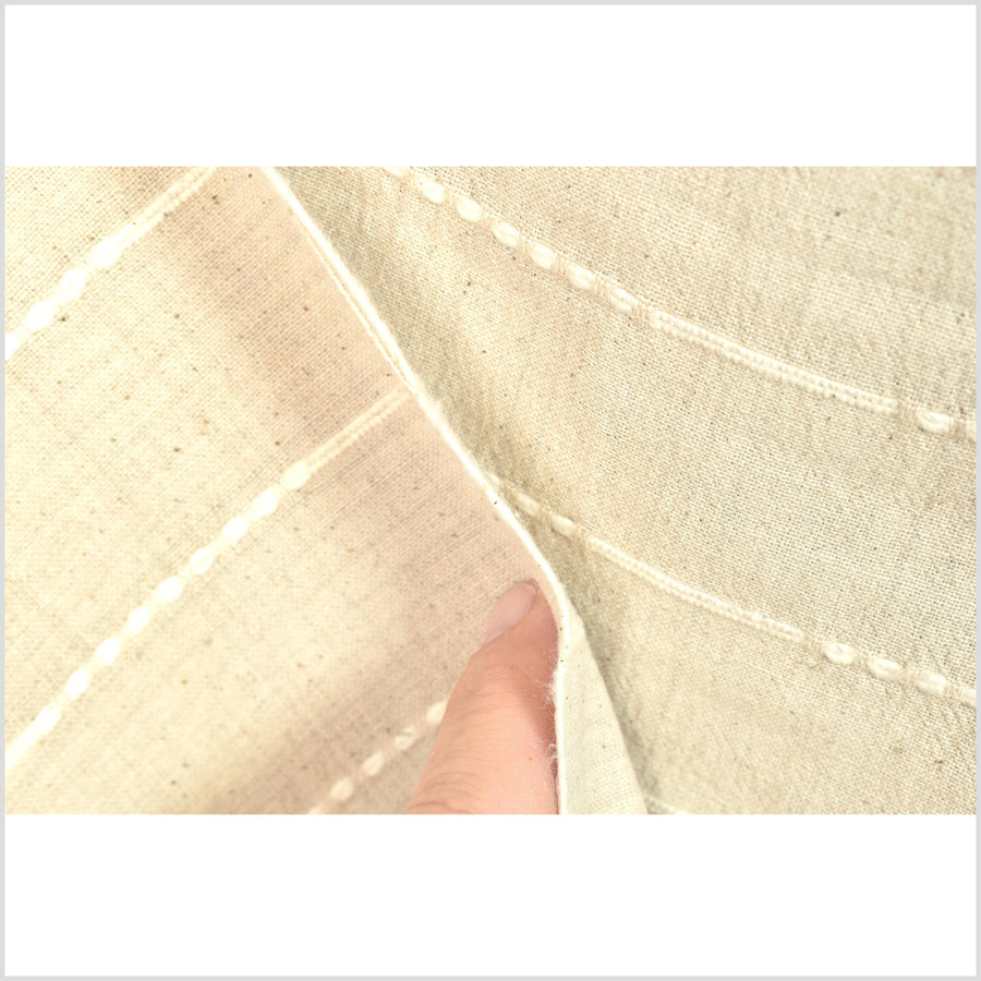 Neutral sand beige color, handwoven cotton fabric with woven off-white striping, light/medium-weight, fabric by the yard PHA334
