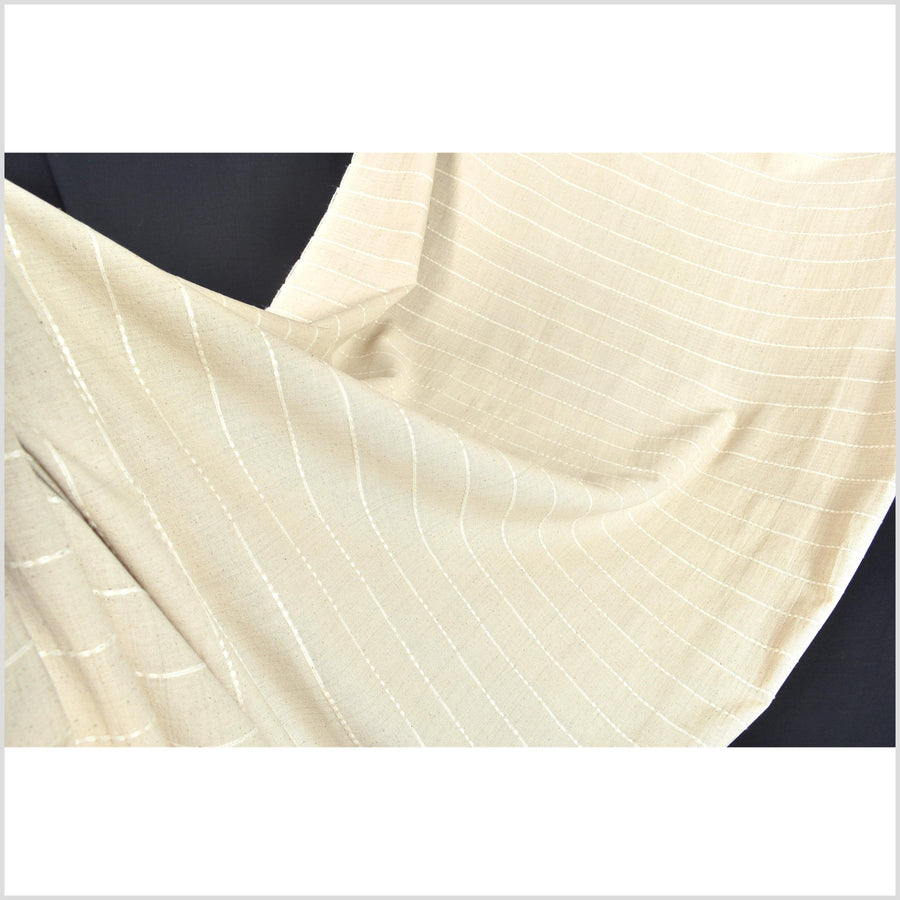 Neutral sand beige color, handwoven cotton fabric with woven off-white striping, light/medium-weight, fabric by the yard PHA334