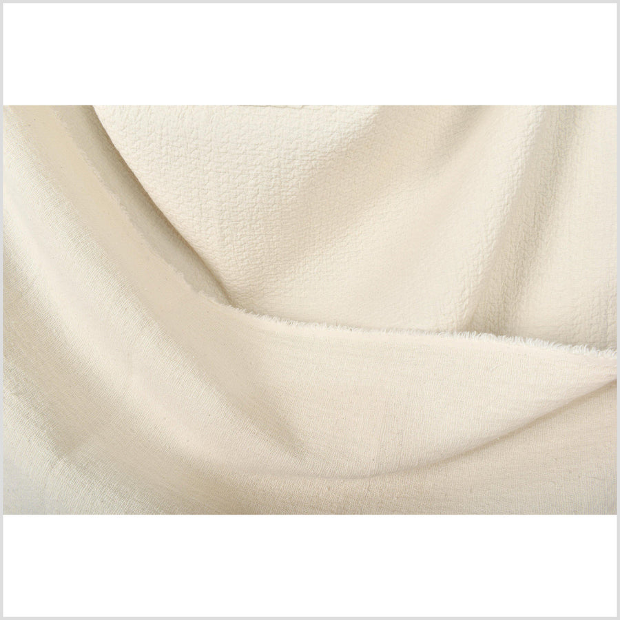 Neutral unbleached cream, quilted and crinkled, 2-ply, heavy-weight, textured cotton fabric PHA137
