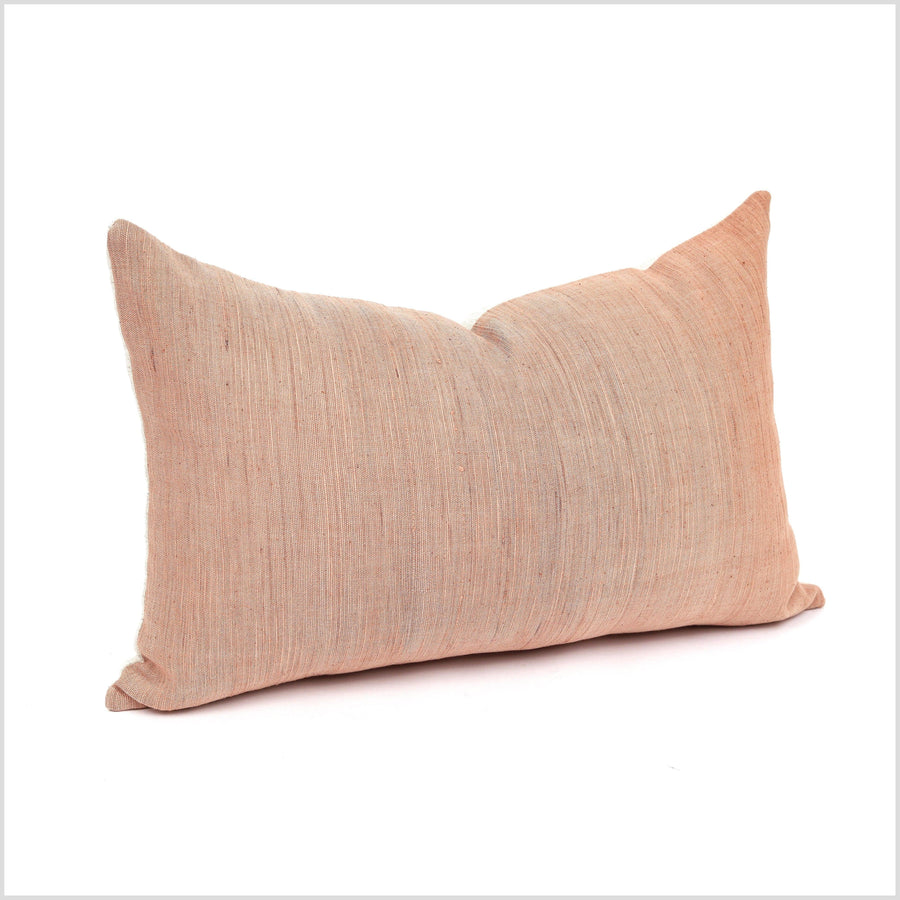 Nude warm blush handwoven cotton throw pillow, thick textured Thailand woven fabric, lumbar square rectangle decorative cushion YY103