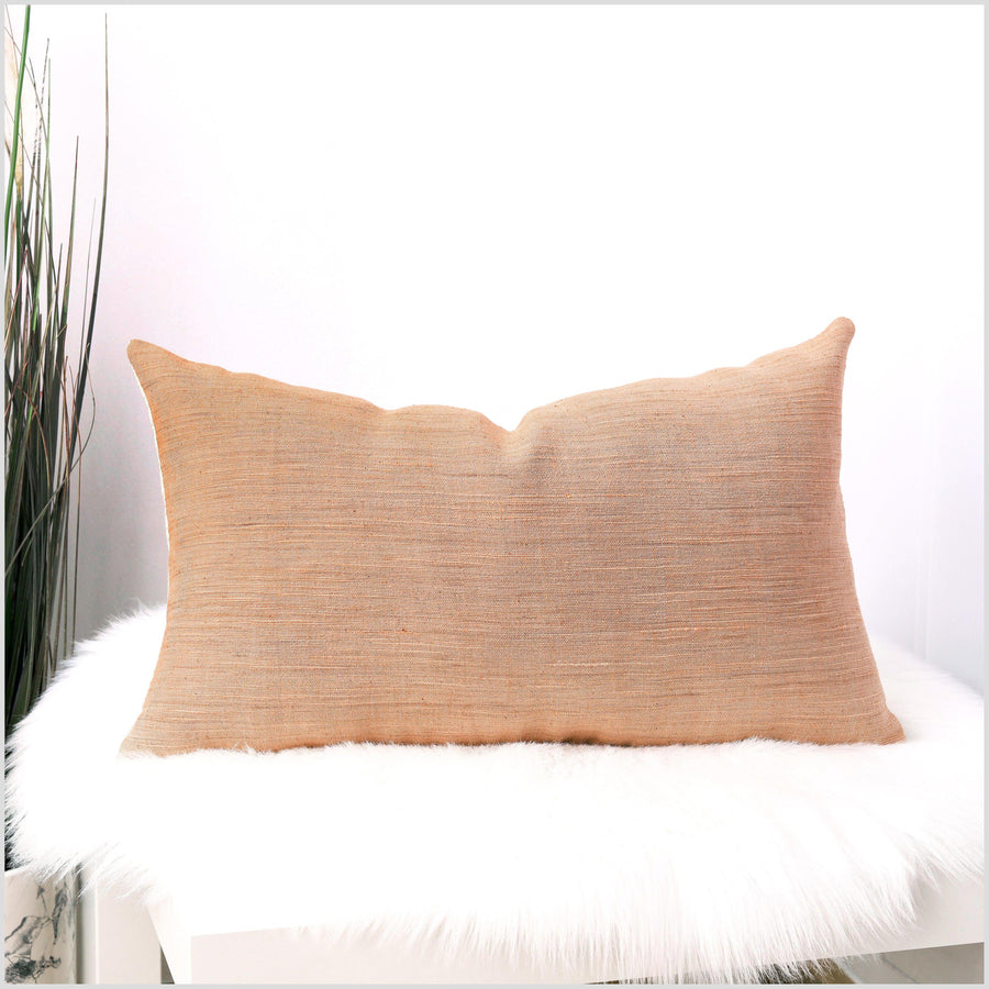 Nude warm blush handwoven cotton throw pillow, thick textured Thailand woven fabric, lumbar square rectangle decorative cushion YY97