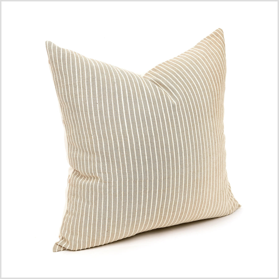 Oatmeal and cream stripes, handwoven cotton throw pillow, thick texture Thailand fabric, lumbar square rectangle decorative cushion YY91