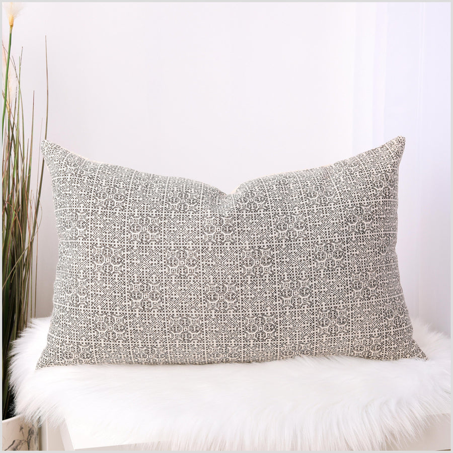Off-white cream and black neutral cotton throw pillow, tribal print pattern, choose your shape and size decorative cushion YY95