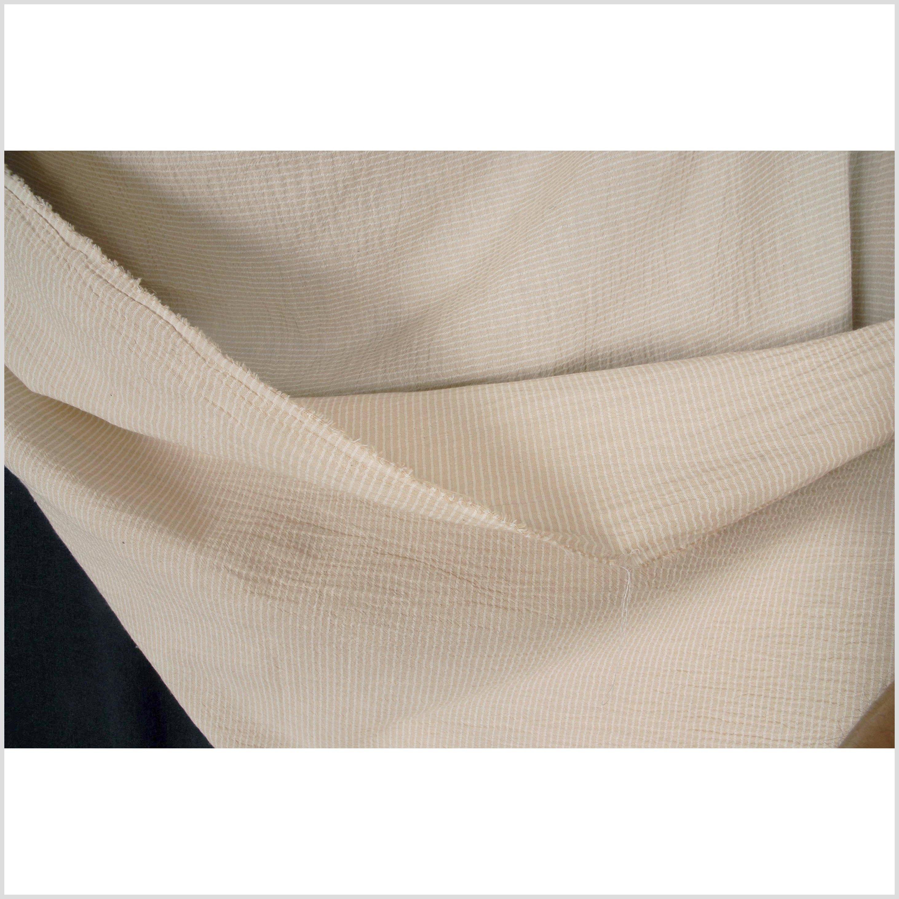 Pinstripe cotton linen crepe fabric, lightweight neutral beige with off-white stripes, summer drapery cool 2024 dress, fabric by the yard PHA24