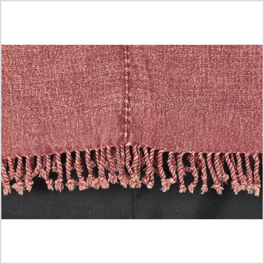 Red gray natural organic dye cotton, handwoven tribal textile, Karen Hmong fabric, Thai bohemian throw PO25