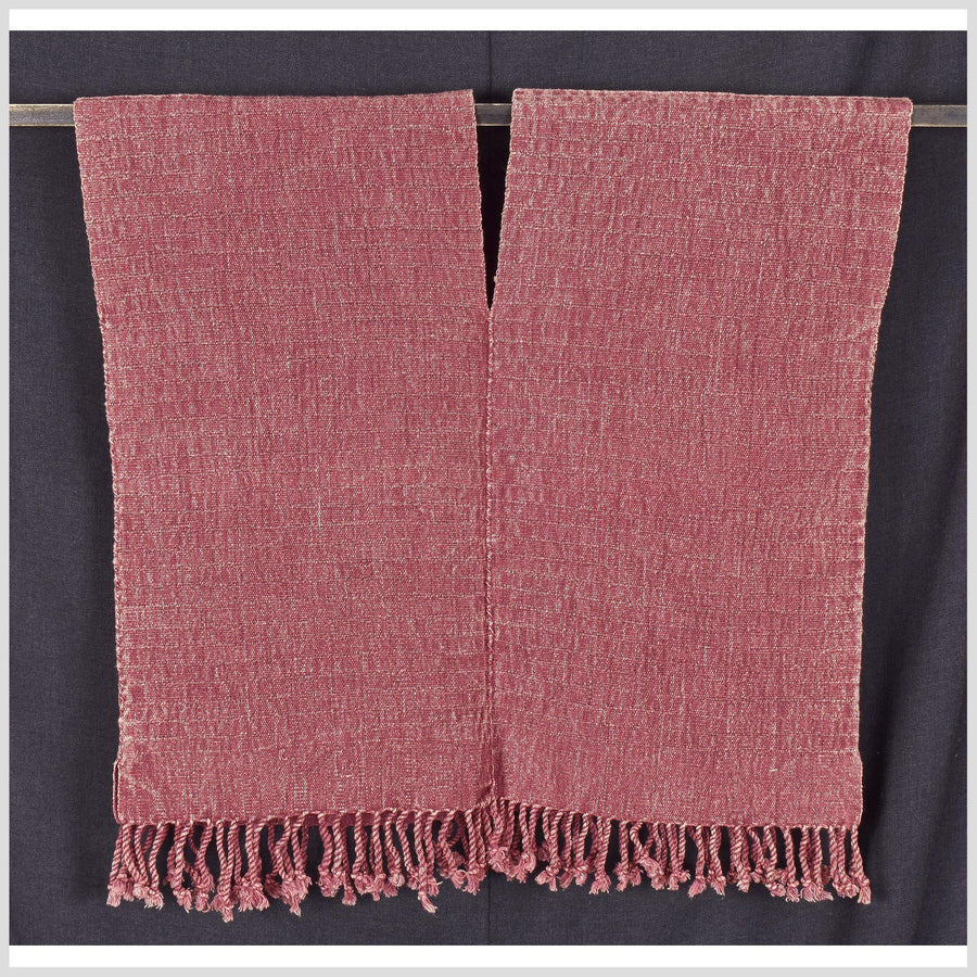 Red gray natural organic dye cotton, handwoven tribal textile, Karen Hmong fabric, Thai bohemian throw ZV105