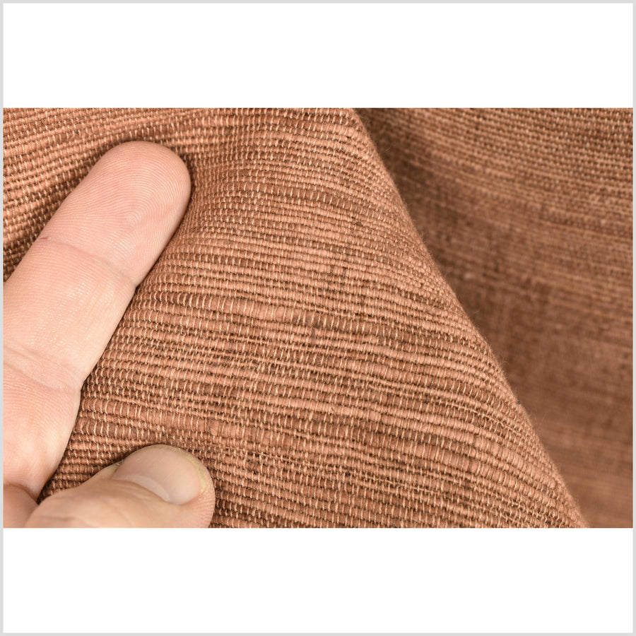 Rust brown orange cotton fabric, natural textured handwoven, medium-weight, rustic farmhouse feel Thai handloom autumn color cloth PHA328-10